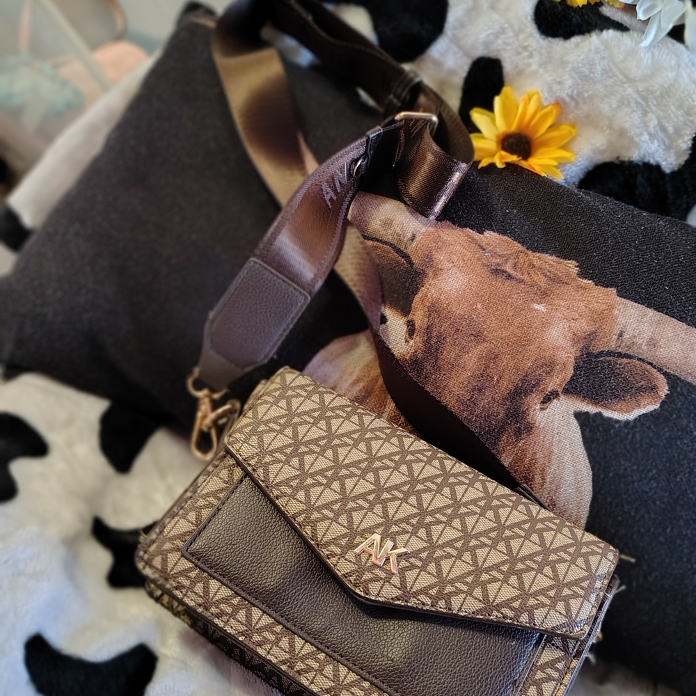 Anne Klein Brown Patterned Crossbody Bag